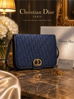 Authentic Christian Dior Navy Trotter Oblique Shoulder Bag Vintage w/Tags